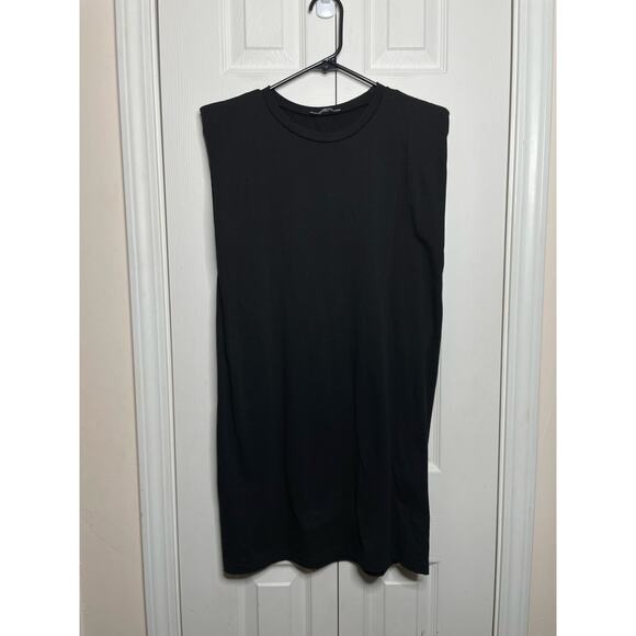 Zara Shoulder Pads Straight Black Dress Sleeveless Size Small Casual Shift Dress - Picture 1 of 5